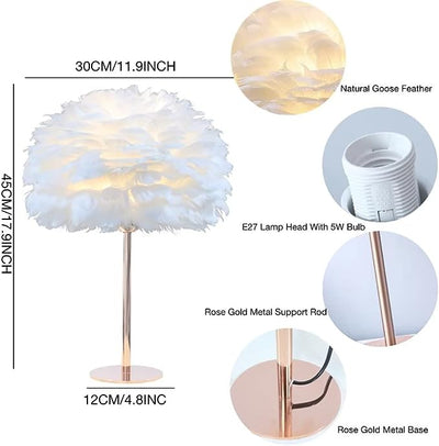 Metal Base White Feather Table Lamp with Rose Gold