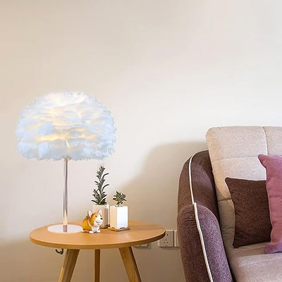 Metal Base White Feather Table Lamp with Rose Gold